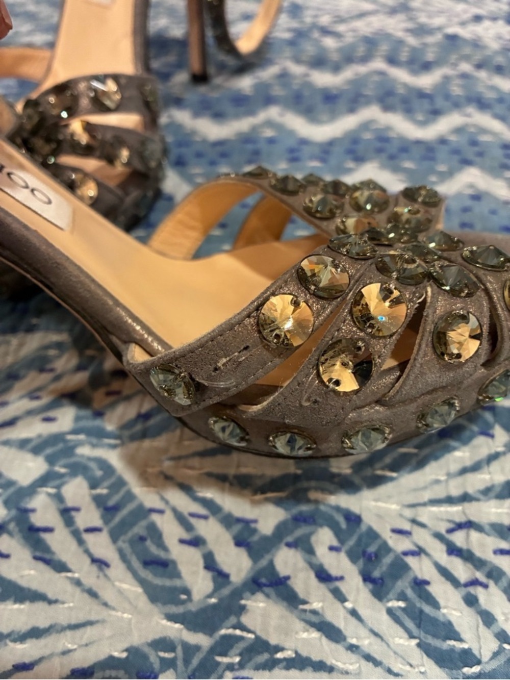Crystal-Embellished Metallic Heeled Sandals - Silver